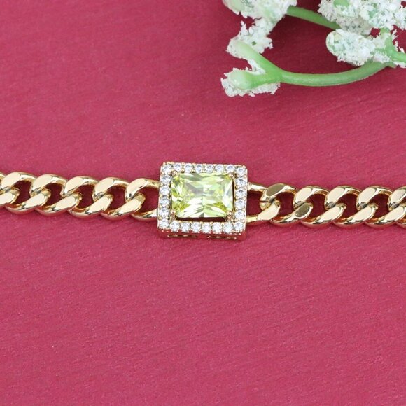 "Elegant Rose Gold Bracelet with Green Stone & Cubic Zirconia Charm, XPBL0805 - Picture 10 of 12